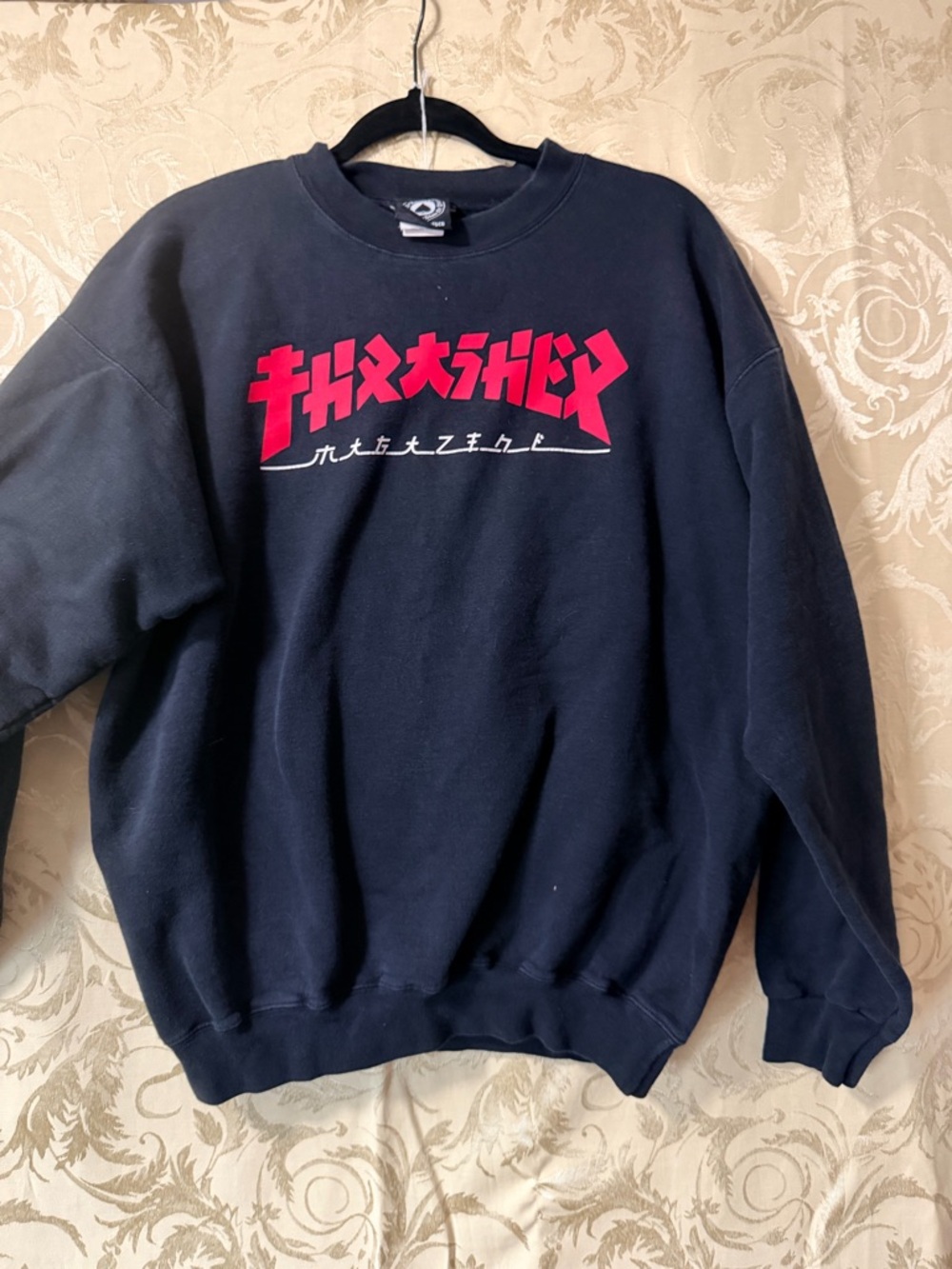 Thrasher Black Crewneck Sweatshirt with Red Logo
